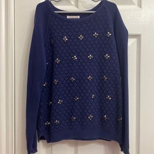 Monoprix Kids Knit Sweater Navy Blue with Crystal Beaded Detailing on the Front